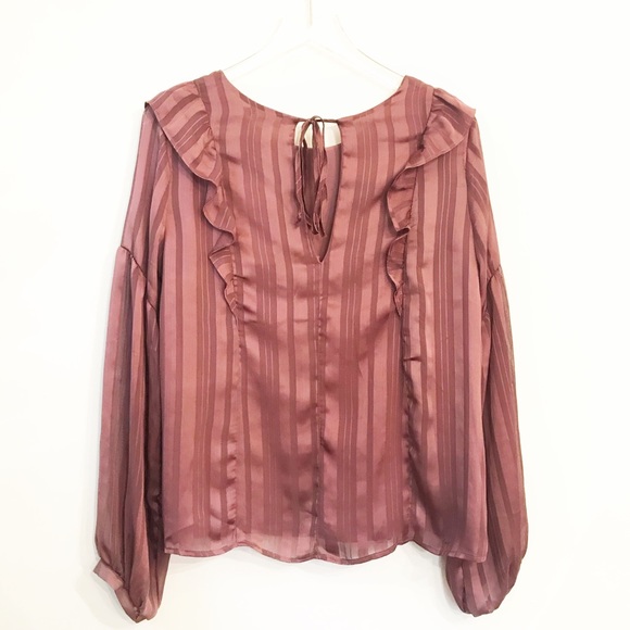 Lush Boutique Mauve Purple Ruffle Stripe Blouse - Picture 7 of 7